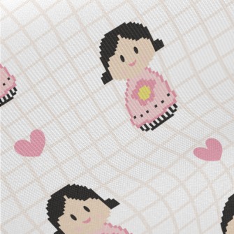 Pixel Cartoon Flower Girl Midweight Cotton Poplin