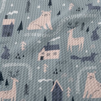 Arctic Animals On A Snowy Nigh Birdseye Piqué