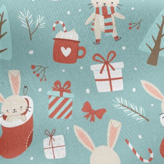 Merry Christmas Bunny Jersey Backed Fleece