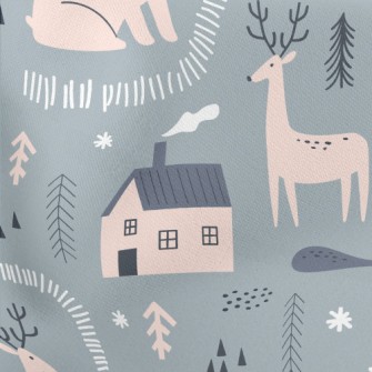 Arctic Animals On A Snowy Nigh Lightweight Cotton Poplin