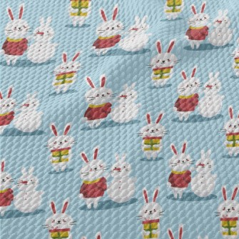Christmas Bunny Making A Snowm Birdseye Piqué