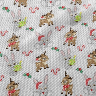 Christmas Reindeer And Rabbit Birdseye Piqué