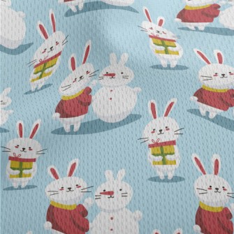 Christmas Bunny Making A Snowm Athletic Mesh Flat Back
