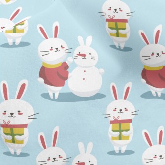 Christmas Bunny Making A Snowm Micro Fleece