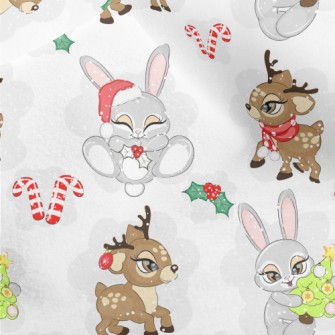 Christmas Reindeer And Rabbit Micro Fleece