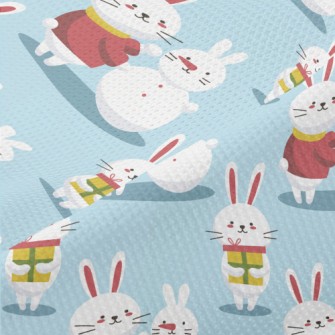 Christmas Bunny Making A Snowm Piqué