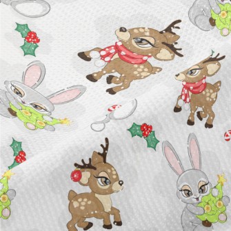Christmas Reindeer And Rabbit Piqué