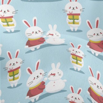 Christmas Bunny Making A Snowm Lightweight Performance Linen