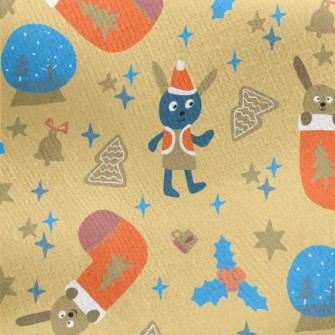 Festive Cute Rabbit Jersey Backed Fleece