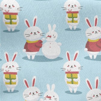 Christmas Bunny Making A Snowm Jersey Backed Fleece