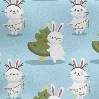 Bunny Decorating The Christmas Jersey Backed Fleece