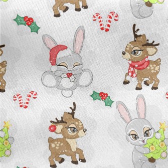 Christmas Reindeer And Rabbit Jersey Backed Fleece