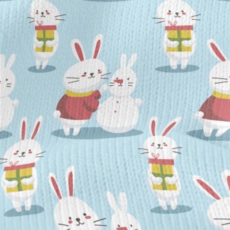 Christmas Bunny Making A Snowm Stretch Jersey