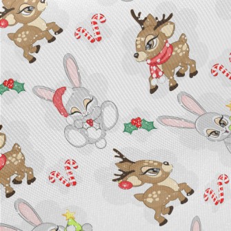 Christmas Reindeer And Rabbit Midweight Cotton Poplin