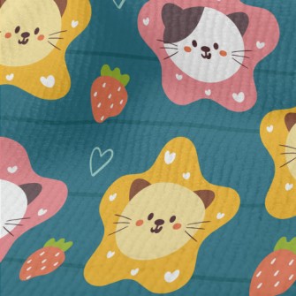 Cute Cat And Strawberry Heart Terry