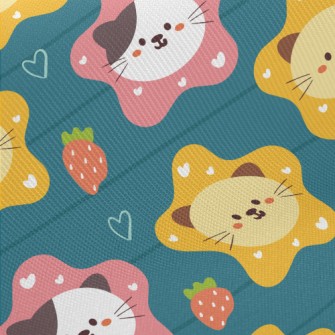 Cute Cat And Strawberry Heart Twill
