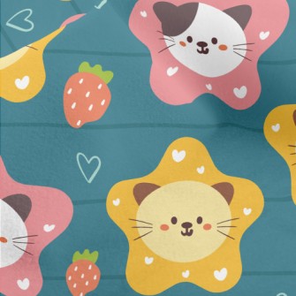 Cute Cat And Strawberry Heart Micro Fleece