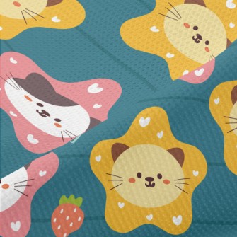 Cute Cat And Strawberry Heart Piqué