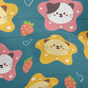 Cute Cat And Strawberry Heart Lightweight Performance Linen