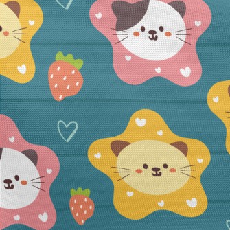 Cute Cat And Strawberry Heart Pongee