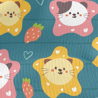 Cute Cat And Strawberry Heart Stretch Jersey