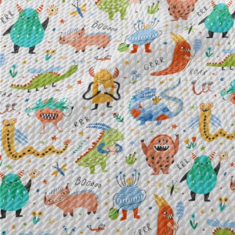 Cute Monsters Sharing Gifts Birdseye Piqué