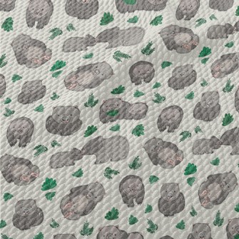 Hand Drawn Style Wombat And Gr Birdseye Piqué