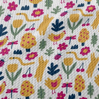 Lively And Cute Grassland Anim Birdseye Piqué