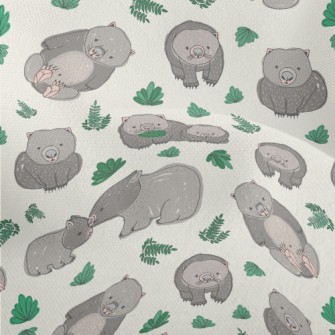 Hand Drawn Style Wombat And Gr Lightweight Performance Linen