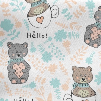 Love Bear Wearing Scarf Jersey Backed Fleece