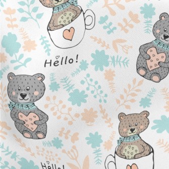 Love Bear Wearing Scarf Lightweight Cotton Poplin