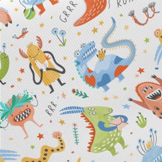 Cute Monsters Sharing Gifts Midweight Cotton Poplin