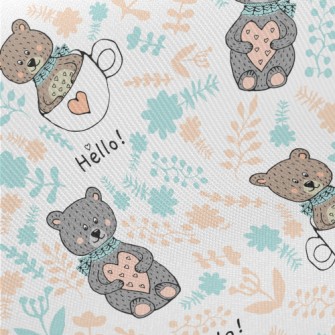 Love Bear Wearing Scarf Midweight Cotton Poplin