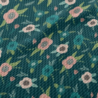 Dark Green Flowers Birdseye Piqué