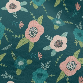 Dark Green Flowers Chiffon