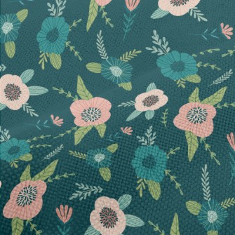 Dark Green Flowers Performance Linen
