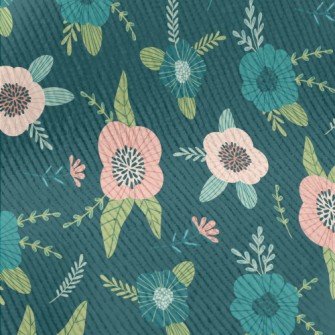 Dark Green Flowers Standard Corduroy