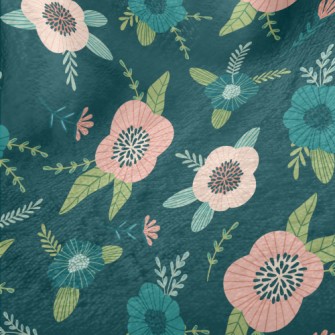 Dark Green Flowers Minky