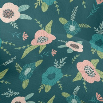 Dark Green Flowers Lightweight Performance Linen
