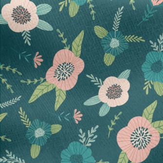 Dark Green Flowers Jersey Backed Fleece