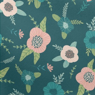 Dark Green Flowers Pongee