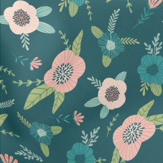 Dark Green Flowers Lightweight Cotton Poplin