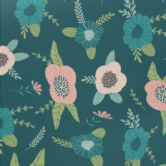 Dark Green Flowers Midweight Cotton Poplin