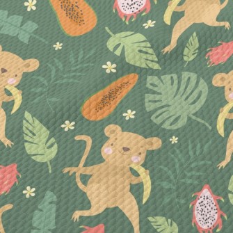 Little Monkey Eats Fruit Birdseye Piqué