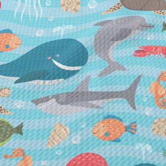 Cute Sea Creatures Birdseye Piqué