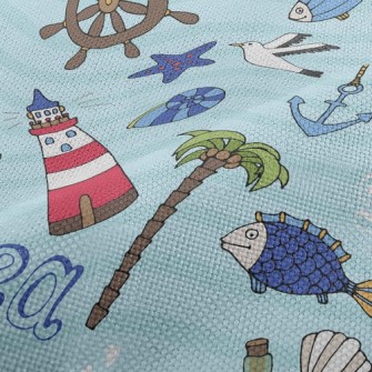 Sailboat Lighthouse Seagull Fi Performance Linen