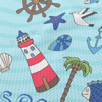 Sailboat Lighthouse Seagull Fi Birdseye Piqué