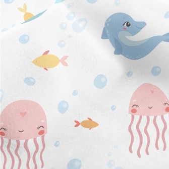 Cute Whale Dolphin Jellyfish Micro Fleece