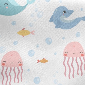 Cute Whale Dolphin Jellyfish Jersey Backed Fleece
