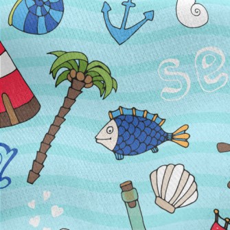 Sailboat Lighthouse Seagull Fi Jersey Backed Fleece